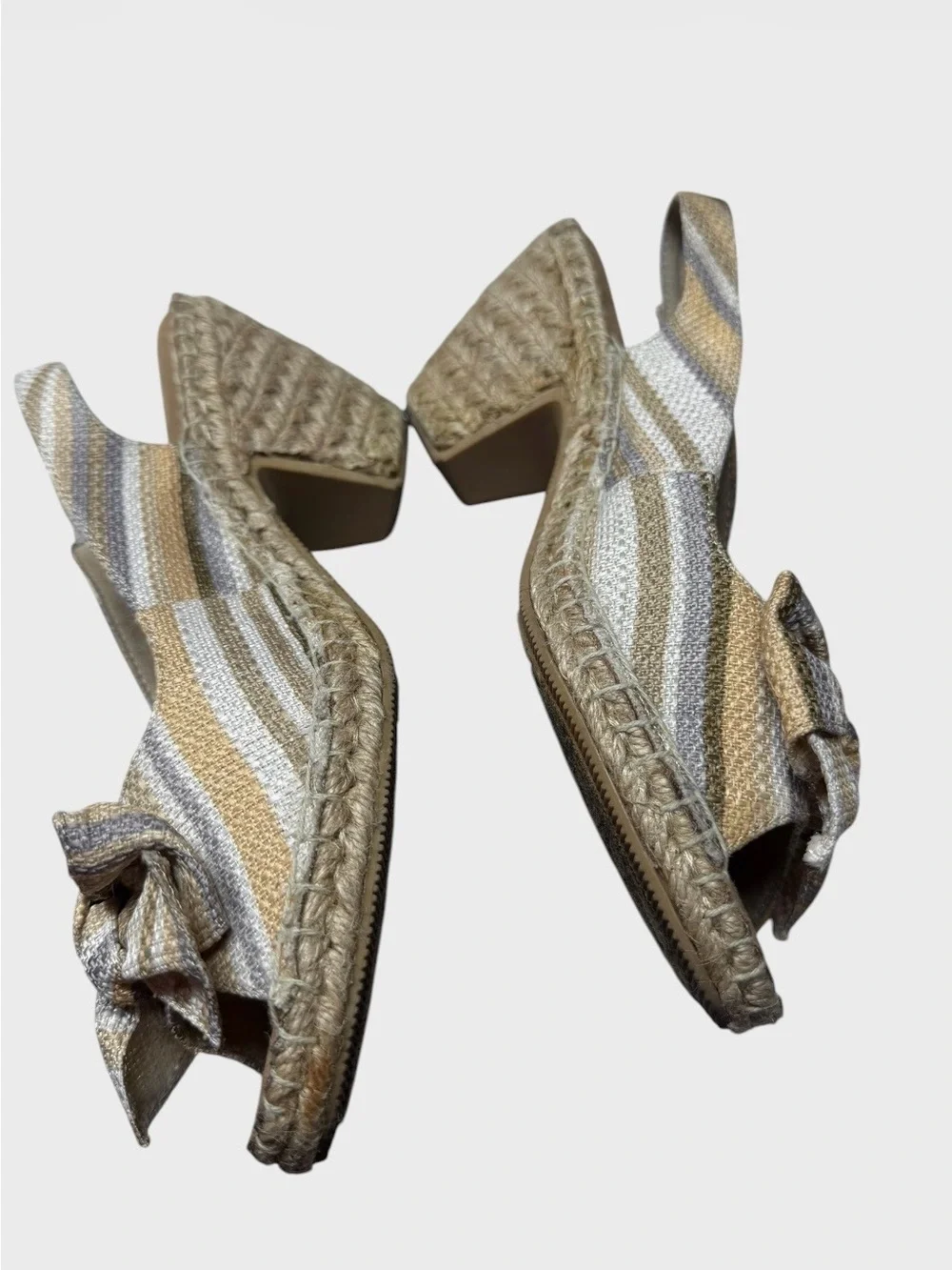 croft & barrow Beige and White Plaid Bow Slingback Espadrille Sandals